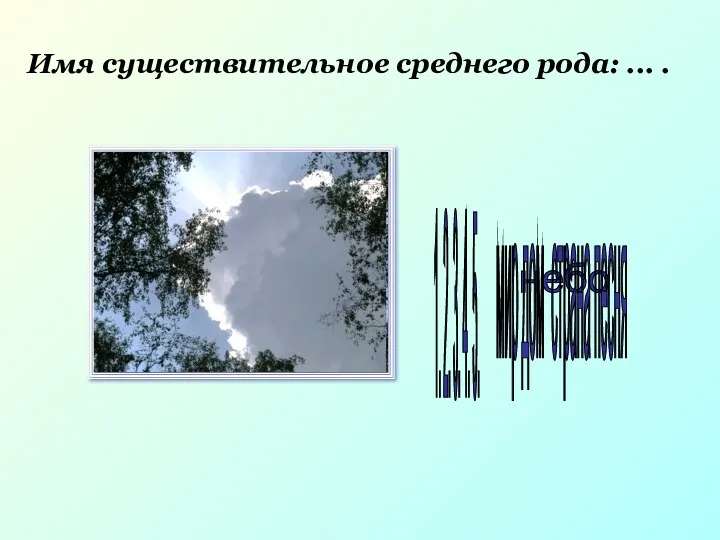 Имя существительное среднего рода: ... . небо 1. 2. 3. 4. 5. мир дом страна песня