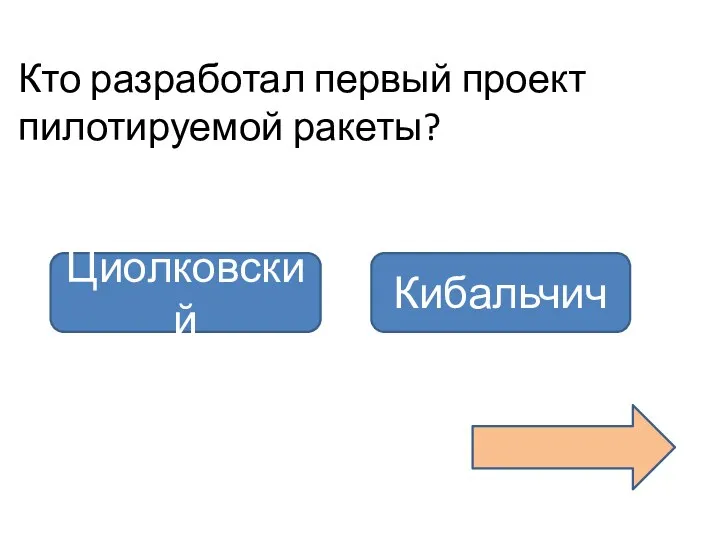 Кто разработал первый проект пилотируемой ракеты? Кибальчич Циолковский