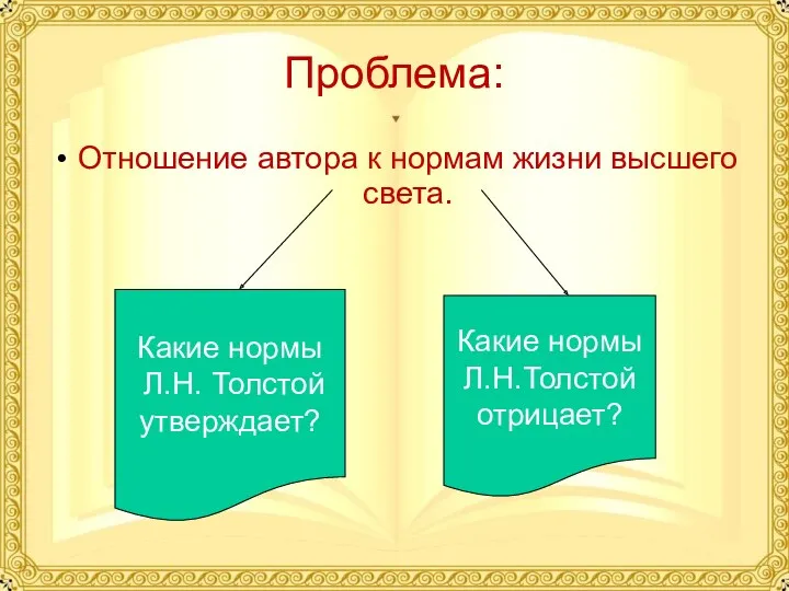 Проблема: Отношение автора к нормам жизни высшего света. Какие нормы