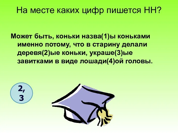 На месте каких цифр пишется НН? Может быть, коньки назва(1)ы