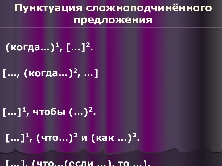 Пунктуация сложноподчинённого предложения (когда…)1, […]2. […, (когда…)2, …] […]1, чтобы