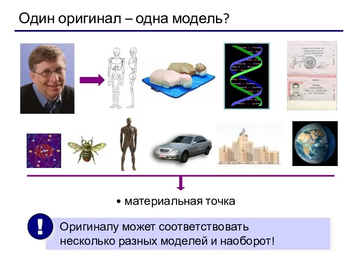 Один оригинал – одна модель? материальная точка