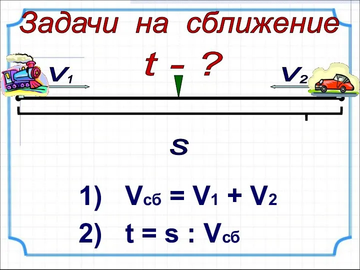 1) Vcб = V1 + V2 2) t = s