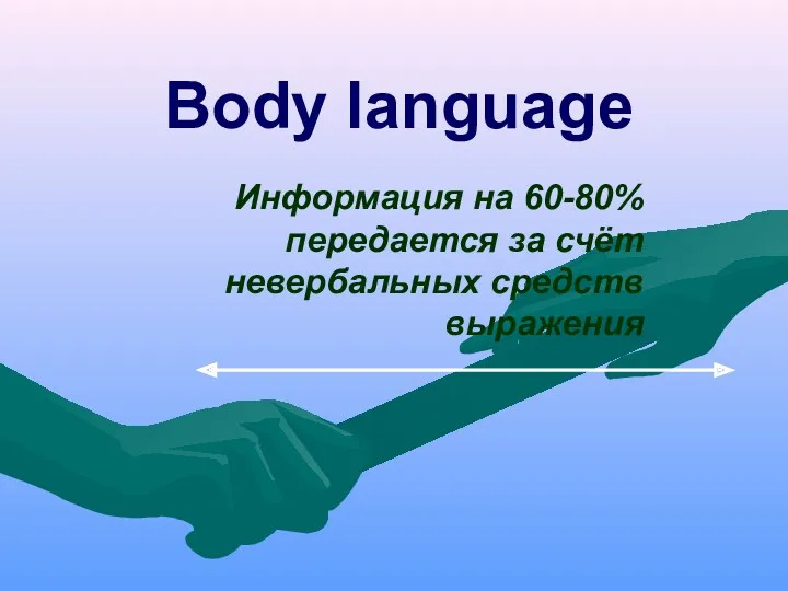 Body language Информация на 60-80% передается за счёт невербальных средств выражения