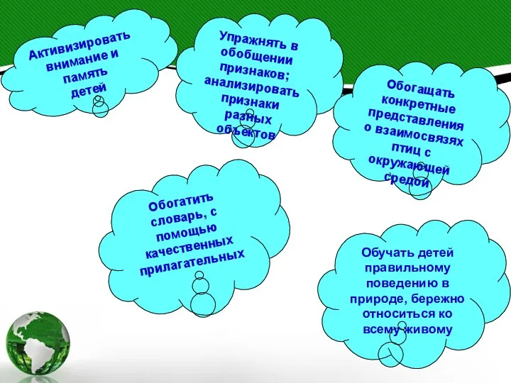 Активизировать внимание и память детей Упражнять в обобщении признаков; анализировать