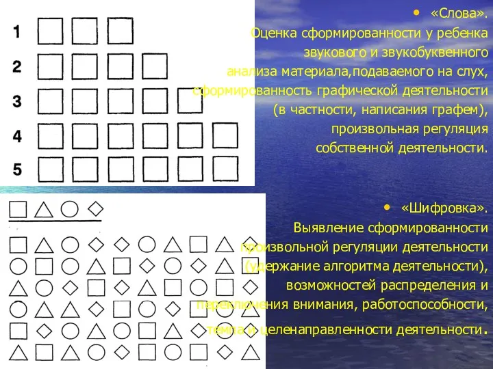 «Слова». Оценка сформированности у ребенка звукового и звукобуквенного анализа материала,подаваемого