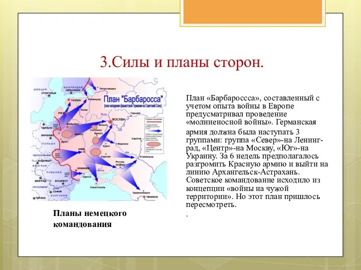 План «Барбароссса», составленный с учетом опыта войны в Европе предусматривал