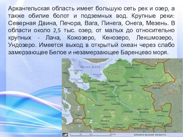 Архангельская область имеет большую сеть рек и озер, а также обилие болот и