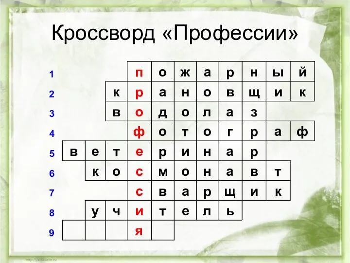 Кроссворд «Профессии»