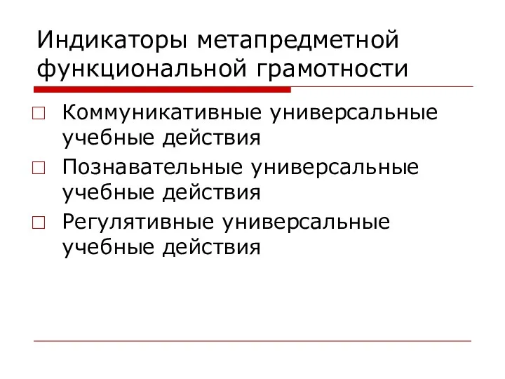 Индикаторы метапредметной функциональной грамотности Коммуникативные универсальные учебные действия Познавательные универсальные учебные действия Регулятивные универсальные учебные действия