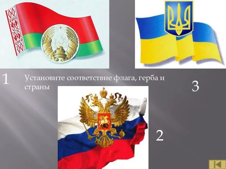 3 1 2 Установите соответствие флага, герба и страны