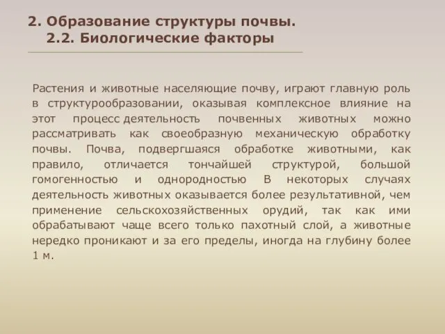 2. Образование структуры почвы. 2.2. Биологические факторы Растения и животные