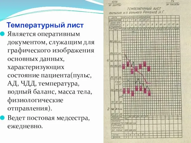 Температурный лист Является оперативным документом, служащим для графического изображения основных