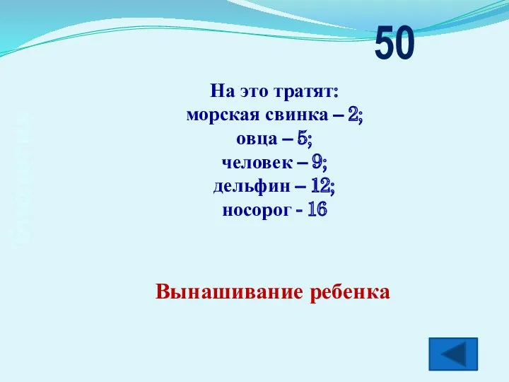 биология На это тратят: морская свинка – 2; овца – 5; человек –