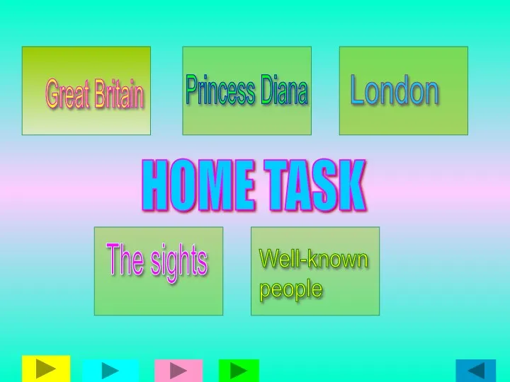 HOME TASK Princess Diana London The sights Well-known people Great Britain