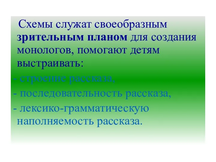 Схемы служат своеобразным зрительным планом для создания монологов, помогают детям