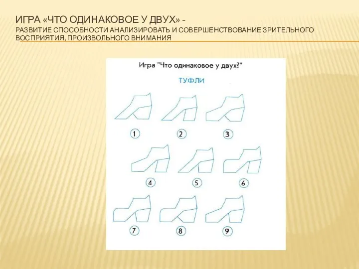 Игра «Что одинаковое у двух» - Развитие способности анализировать и совершенствование зрительного восприятия, произвольного внимания