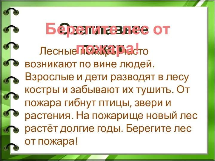 Лесные пожары часто возникают по вине людей. Взрослые и дети