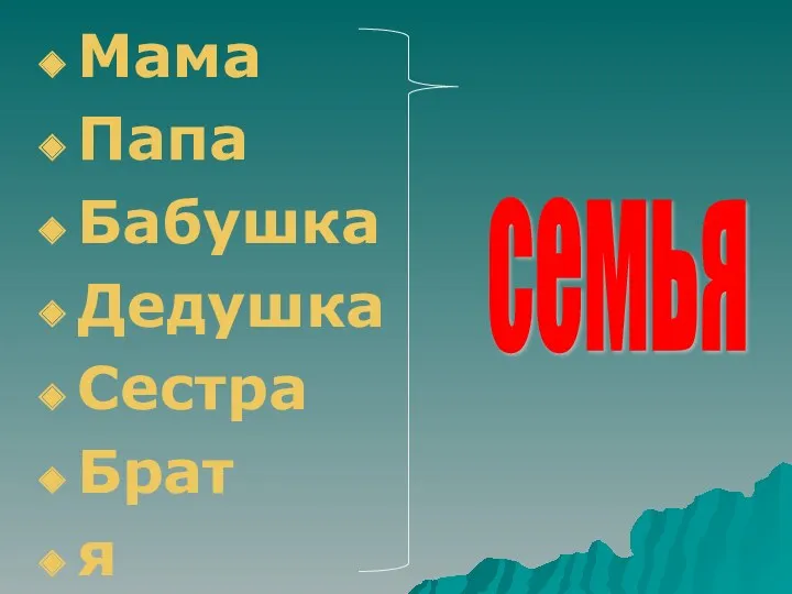 Мама Папа Бабушка Дедушка Сестра Брат я семья