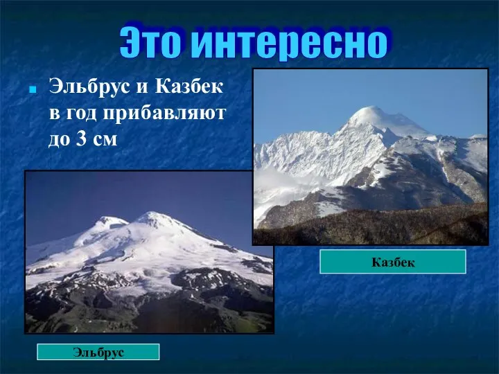 Эльбрус и Казбек в год прибавляют до 3 см Это интересно Эльбрус Казбек