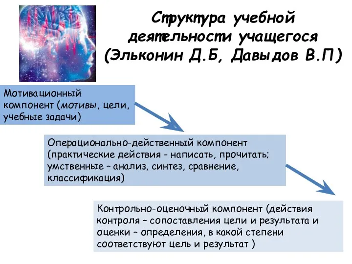 Структура учебной деятельности учащегося (Эльконин Д.Б, Давыдов В.П) Мотивационный компонент