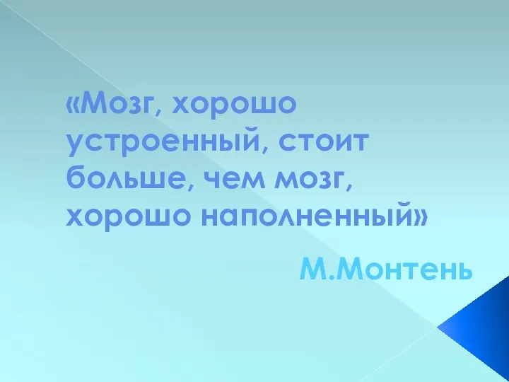 «Мозг, хорошо устроенный, стоит больше, чем мозг, хорошо наполненный» М.Монтень