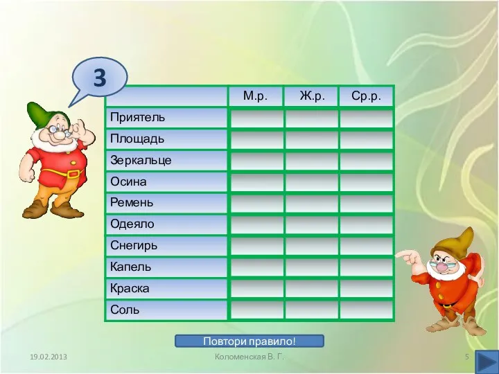 19.02.2013 Коломенская В. Г. Повтори правило! 3