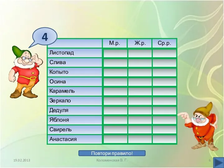 19.02.2013 Коломенская В. Г. Повтори правило! 4