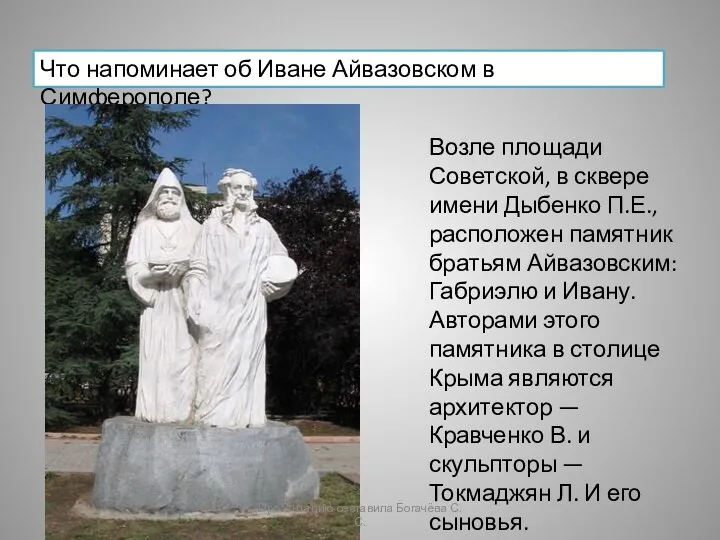 Что напоминает об Иване Айвазовском в Симферополе? Возле площади Советской, в сквере имени