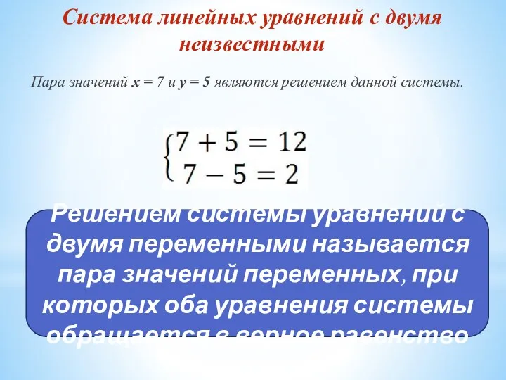 Система линейных уравнений с двумя неизвестными Пара значений x =
