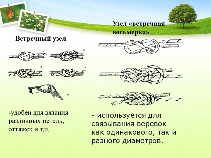 -удобен для вязания различных петель, оттяжек и т.п. Встречный узел