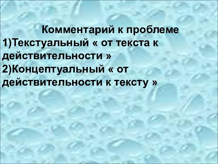 Комментарий к проблеме 1)Текстуальный « от текста к действительности »