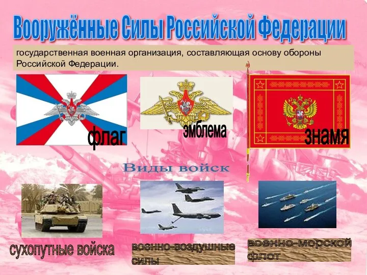 государственная военная организация, составляющая основу обороны Российской Федерации. государственная военная