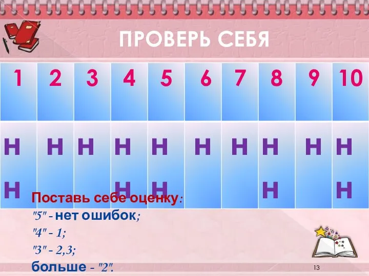 ПРОВЕРЬ СЕБЯ Поставь себе оценку: "5" - нет ошибок; "4"