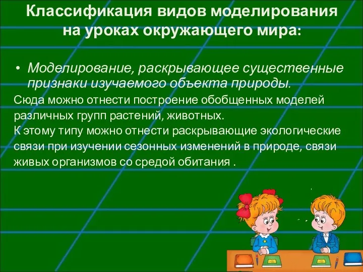 Классификация видов моделирования на уроках окружающего мира: Моделирование, раскрывающее существенные