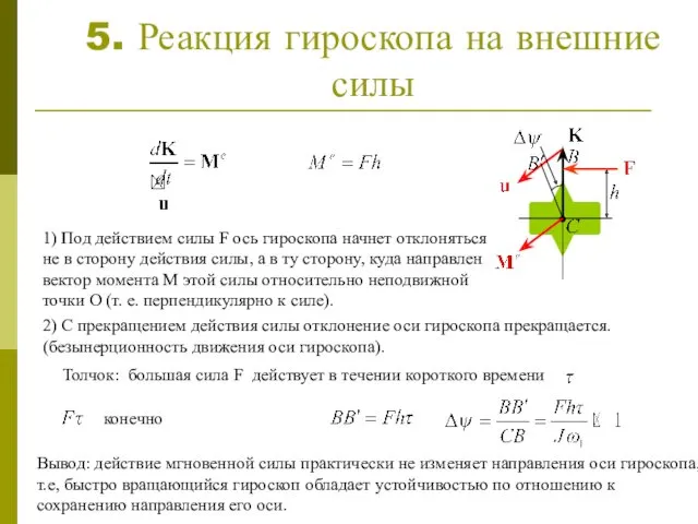 5. Реакция гироскопа на внешние силы 1) Под действием силы