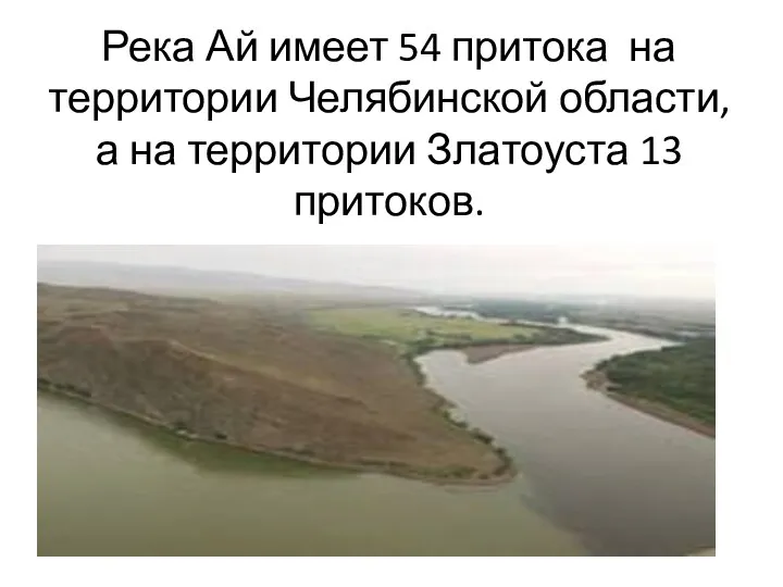 Река Ай имеет 54 притока на территории Челябинской области, а на территории Златоуста 13 притоков.