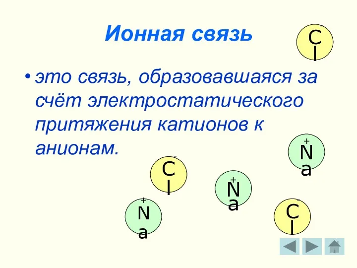 Ионная связь это связь, образовавшаяся за счёт электростатического притяжения катионов