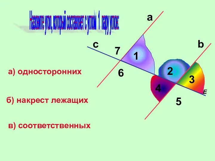 а 4 E 5 1 с Назовите угол, который составляет с углом 1