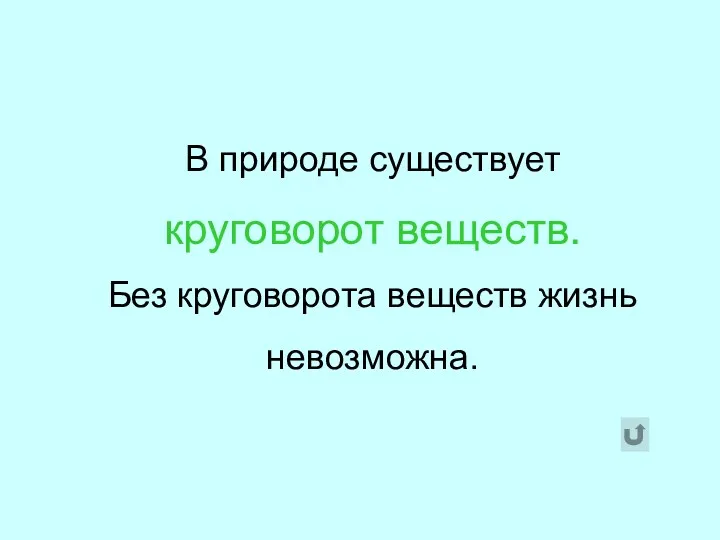 В природе существует круговорот веществ. Без круговорота веществ жизнь невозможна.