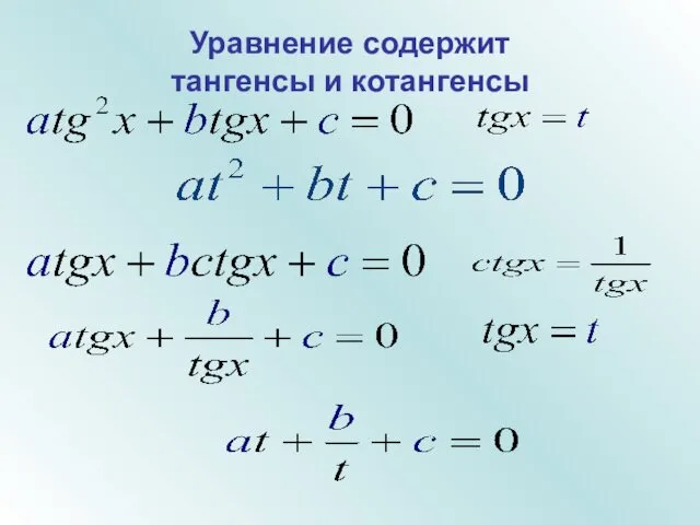 Уравнение содержит тангенсы и котангенсы