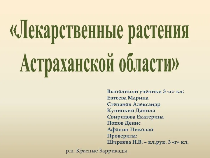проект на школьную научно-практическую конференцию Лекарственные растения Астраханской области