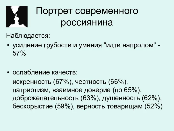 Наблюдается: усиление грубости и умения "идти напролом" - 57% ослабление