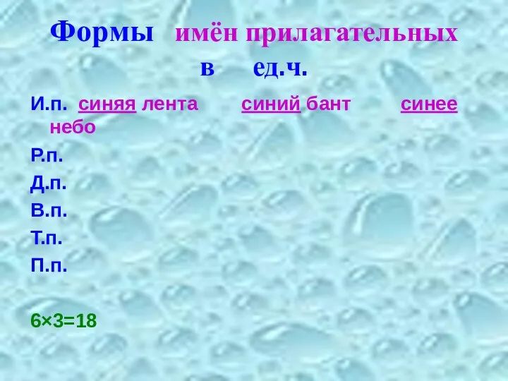 Формы имён прилагательных в ед.ч. И.п. синяя лента синий бант