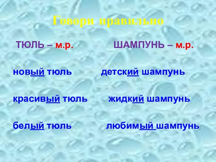 Говори правильно ТЮЛЬ – м.р. ШАМПУНЬ – м.р. новый тюль