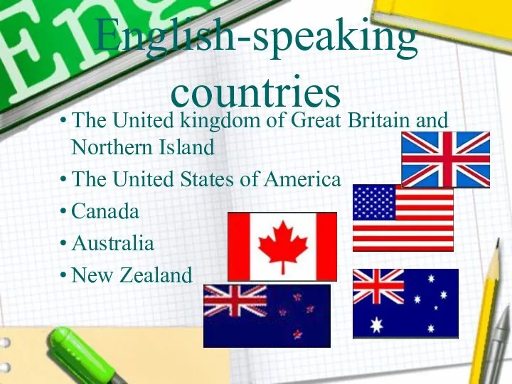 English-speaking countries The United kingdom of Great Britain and Northern Island The United
