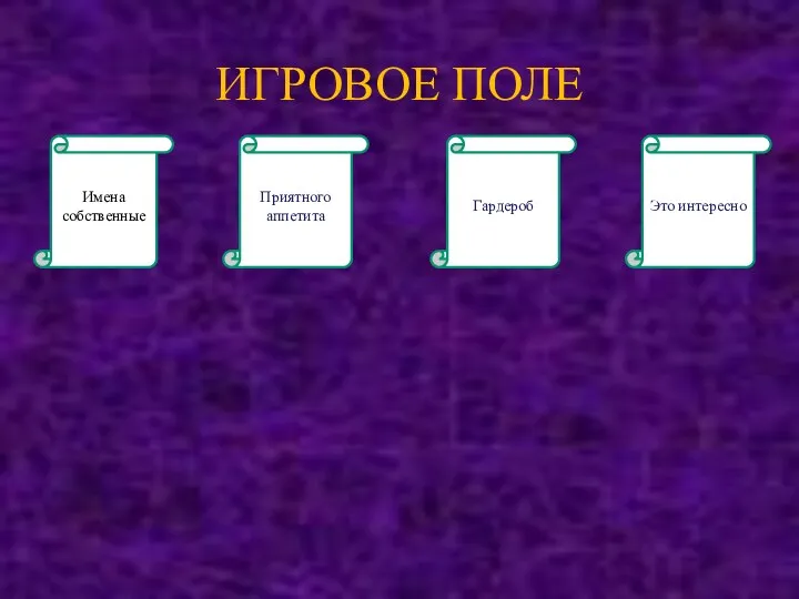 Это интересно ИГРОВОЕ ПОЛЕ Имена собственные Приятного аппетита Гардероб