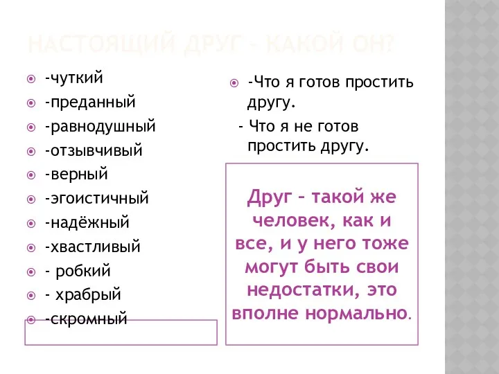 Настоящий друг – какой он? Друг – такой же человек,