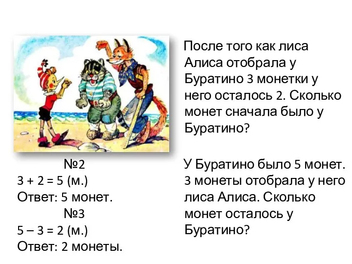 Решение задачи После того как лиса Алиса отобрала у Буратино