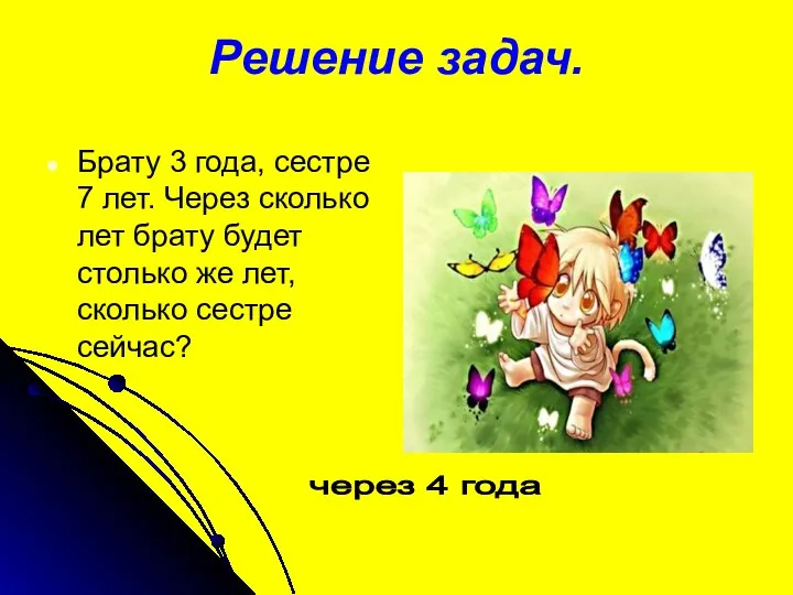 Решение задач. Брату 3 года, сестре 7 лет. Через сколько лет брату будет